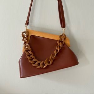 First Brown Shoulder Bag Angled Chain Handle Purse NEW Boutique fashion